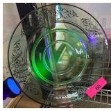 Uranium Glass Etched Serving Platter with Floral D