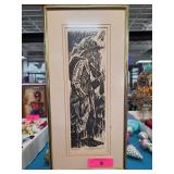 Framed Artists Proof Black and White Woodcut Pr