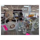 Glassware and Crystal Items Including Vases, Baske