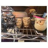 Owl Figurines and Ceramic Pitcher