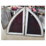 Arched Stained Glass Window Panels with Red Floral