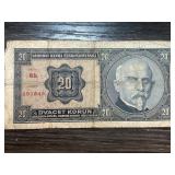 Czechoslovak 20 Korun Banknote, Narodni Banka, 191