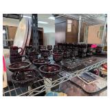Ruby Red Glassware Including Plates, Cups, and Acc