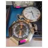 Two Brass Clock-Shaped Decorative Wall Clocks With