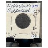 1766 Netherlands Gelderland Duit Copper Coin