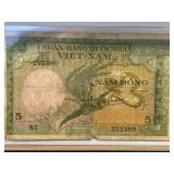 1950s Vietnam 5 Nam Dong Banknote Featuring Dragon
