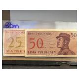 Indonesian Banknotes 25 and 50 Sen, Circa Mid-20th