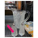 Pressed Glass Pitcher and Salt and Pepper Shakers