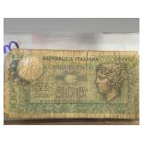 Italian 500 Lire Banknote, Repubblica Italiana
