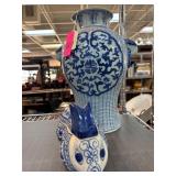 Blue and White Asian Vase and lidded Animal-Shaped