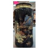 Black Lacquered Chinese Vase with Gilded Landscape