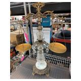 Ornate Brass and Glass Balance Scale with Hanging