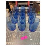 10 cobalt Blue Glass Champagne Flutes with Clear S