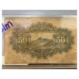 Japanese 50 Sen Banknote with Landscape and Torii