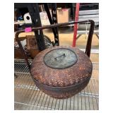 Woven Bamboo Basket with Lid and Metal Detailing
