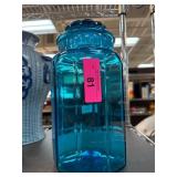 Vintage MCM L.E. Smith Blue Panel Glass Kitchen Ca