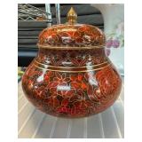 Red and Gold Cloisonn© Lidded Jar with Floral Des