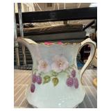 Porcelain Pitcher with Hand-Painted Floral and Bla
