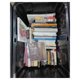 Various Books in Plastic Storage Bin