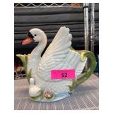 Ceramic Swan-Shaped Teapot with Floral Accents