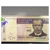 Malawi 20 Kwacha Banknote Dated 2007, Reserve Bank