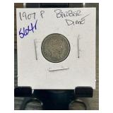 1907 P Barber Dime in a Protective Cardboard Holde