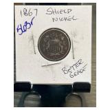 1867 Shield Nickel in Display Holder