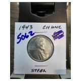 1943 Steel Lincoln Cent in CH UNC Condition