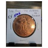 1 Oz .999 Pure Copper Round with Liberty Design