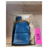 Blue Leather Coin Purse with Gold-Tone Lock Mechan