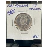 1961 Panama 25 Centavos Un Cuarto de Balboa Coin i