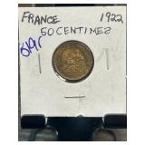 1922 France 50 Centimes Coin