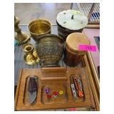 Items Including Wooden Box with Contents, Knives,
