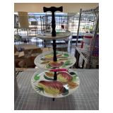 Tiered Plate Stand with Hand-Painted Fruit Motif