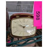 Florn Travel Alarm Clock with Red Case and Gold Ac