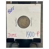 1900-P Barber Dime in Protective Cardboard Sleeve