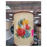 White Metal Container with Floral Design and Red A