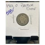 1901-O Barber Silver Dime in Protective Holder