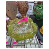 Blown Glass Bowl With Green and Gold Tones