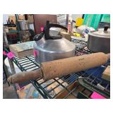 Vintage Aluminum Kettle with Rolling Pin and Kitch