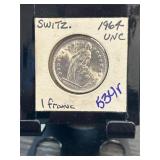 1964 Switzerland 1 Franc Coin ï¿½ Uncirculated Condi