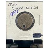 1866 Shield Nickel with Hole ï¿½ Damaged Condition