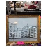 Framed Black-and-White Venice Cityscape Photograph