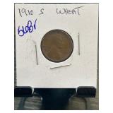 1910-S Lincoln Wheat Penny in Stapled Card Holder