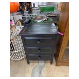 Black Wooden Three-Drawer Side Table With Distress