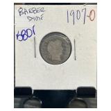 1907-O Barber Dime in Protective Sleeve