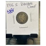 1916-S Barber Dime in Protective Holder