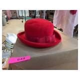Neiman Marcus Red Felt Bowler Hat with Ribbon Acce
