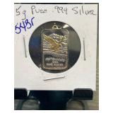 5 Gram .999 Pure Silver Bar with Eagle Design Pend