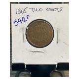 1865 Two-Cent Coin in Cardboard Holder